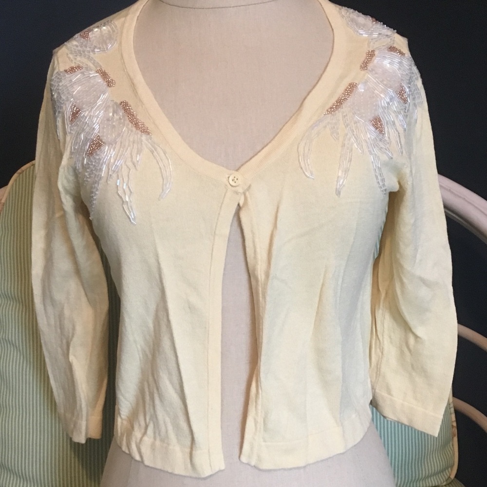 Banana Republic Beaded Cardigan Light Yellow Dressy